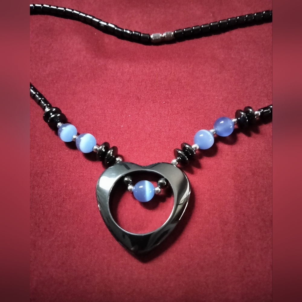 Hermatite Heart with Blue Stones Necklace